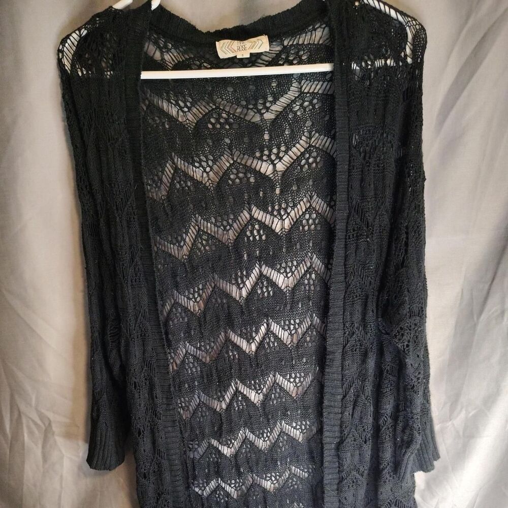 Pink-rose Women's Black Cardigan